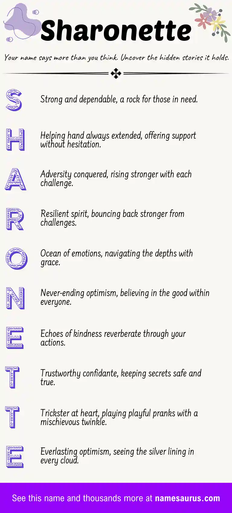Acrostic poem about Sharonette.