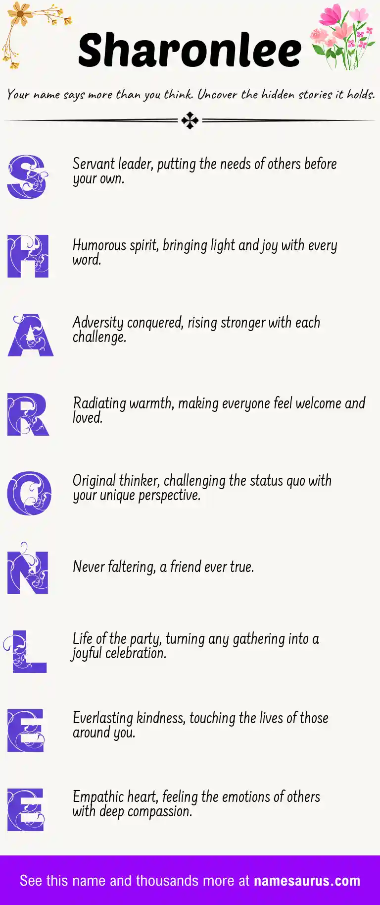 Acrostic poem about Sharonlee.