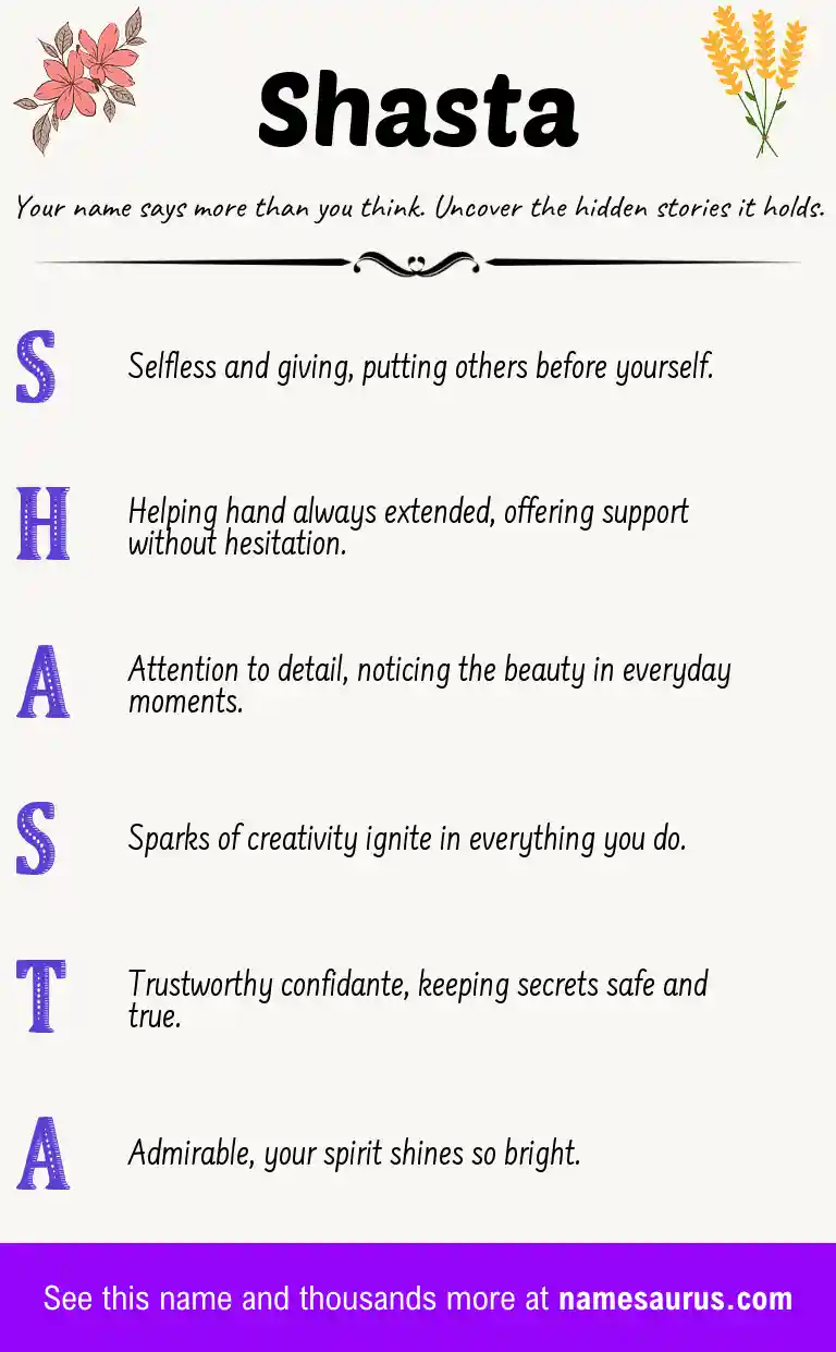 Acrostic poem about Shasta.