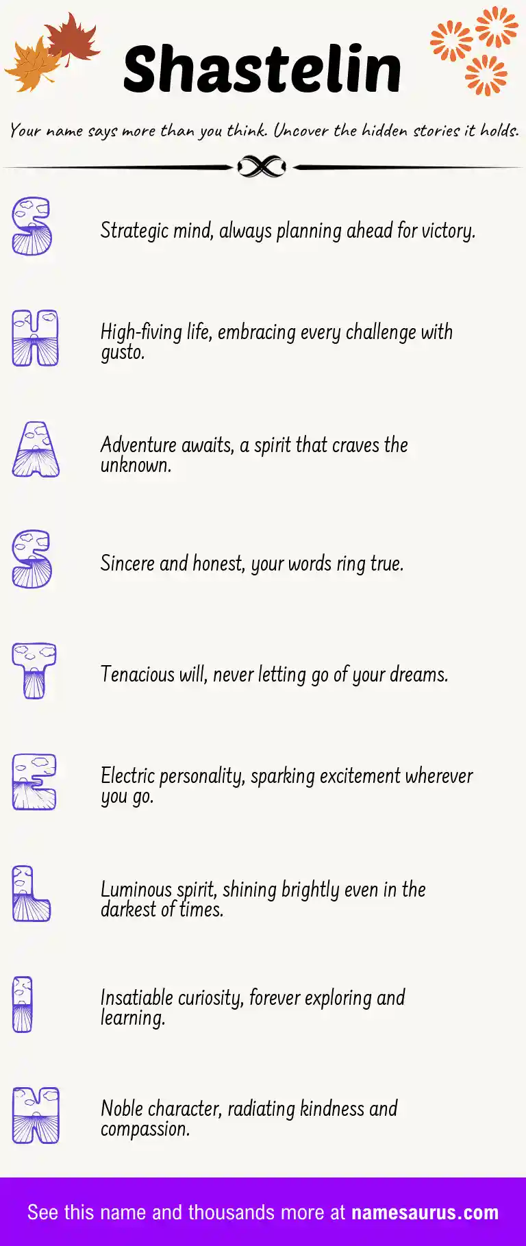 Acrostic poem about Shastelin.