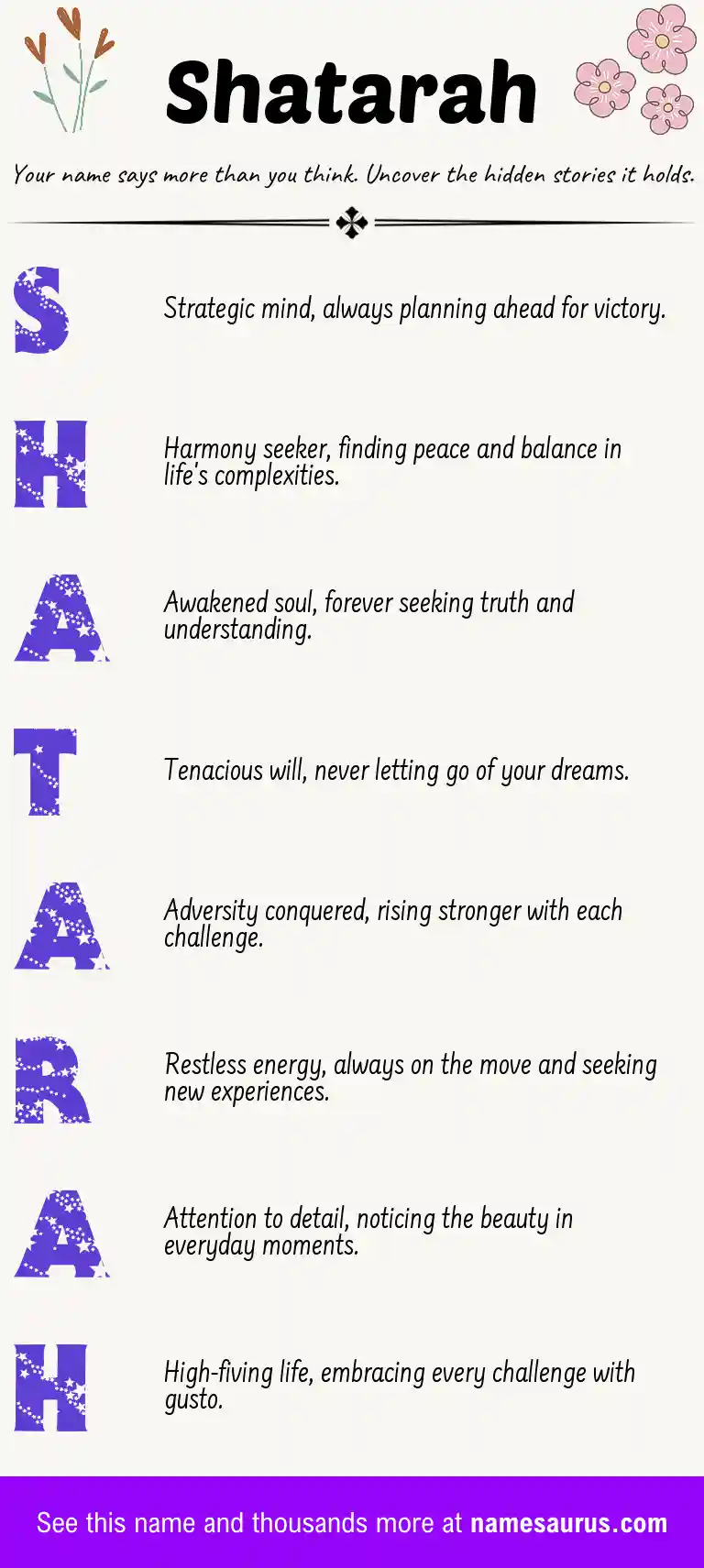 Acrostic poem about Shatarah.