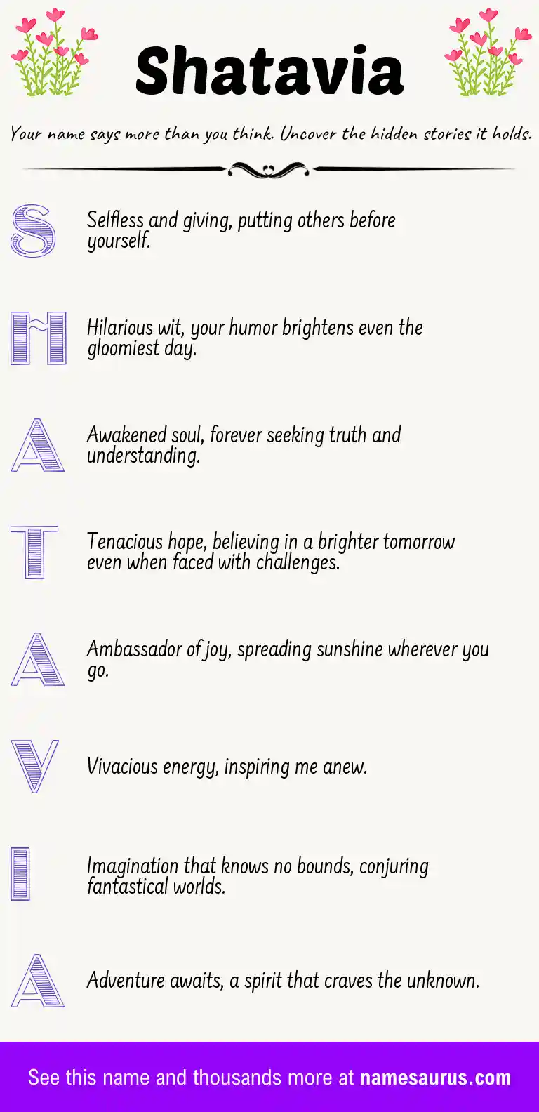 Acrostic poem about Shatavia.