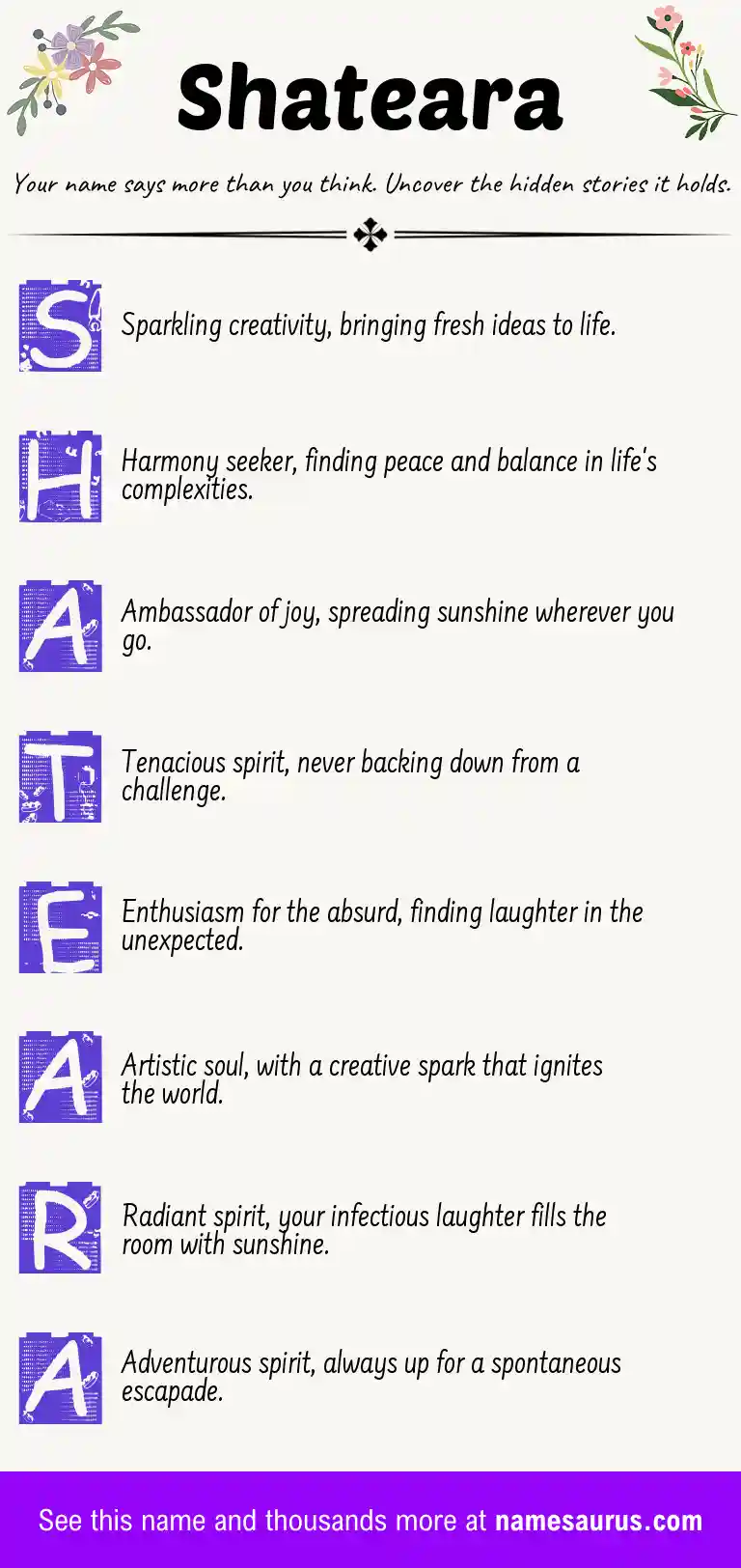 Acrostic poem about Shateara.