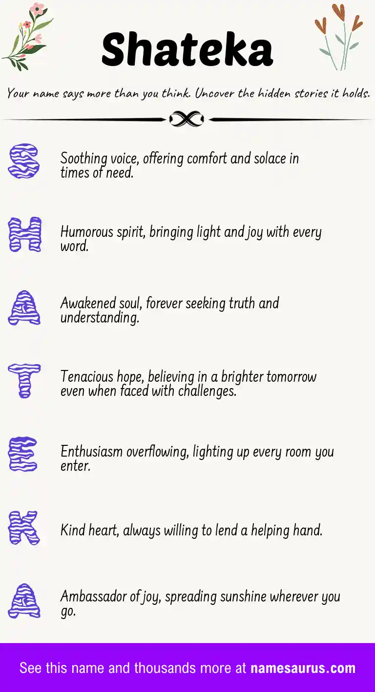 Acrostic poem about Shateka.