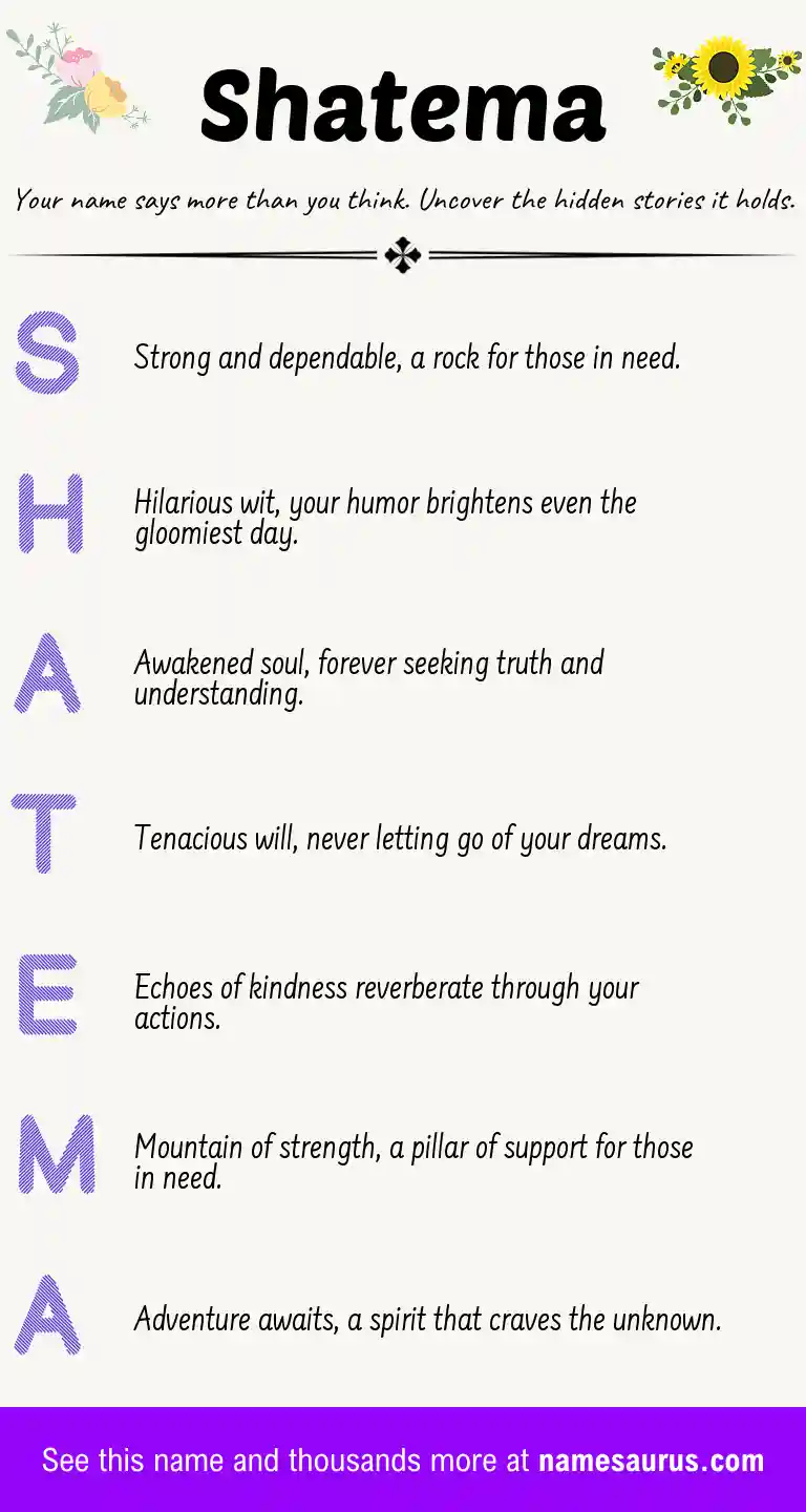 Acrostic poem about Shatema.