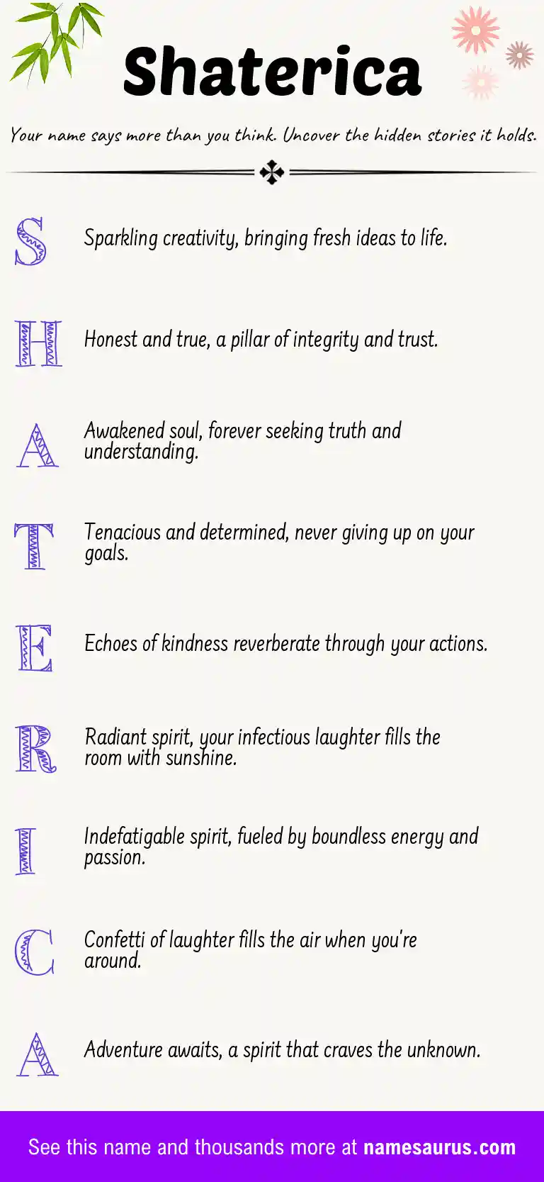 Acrostic poem about Shaterica.