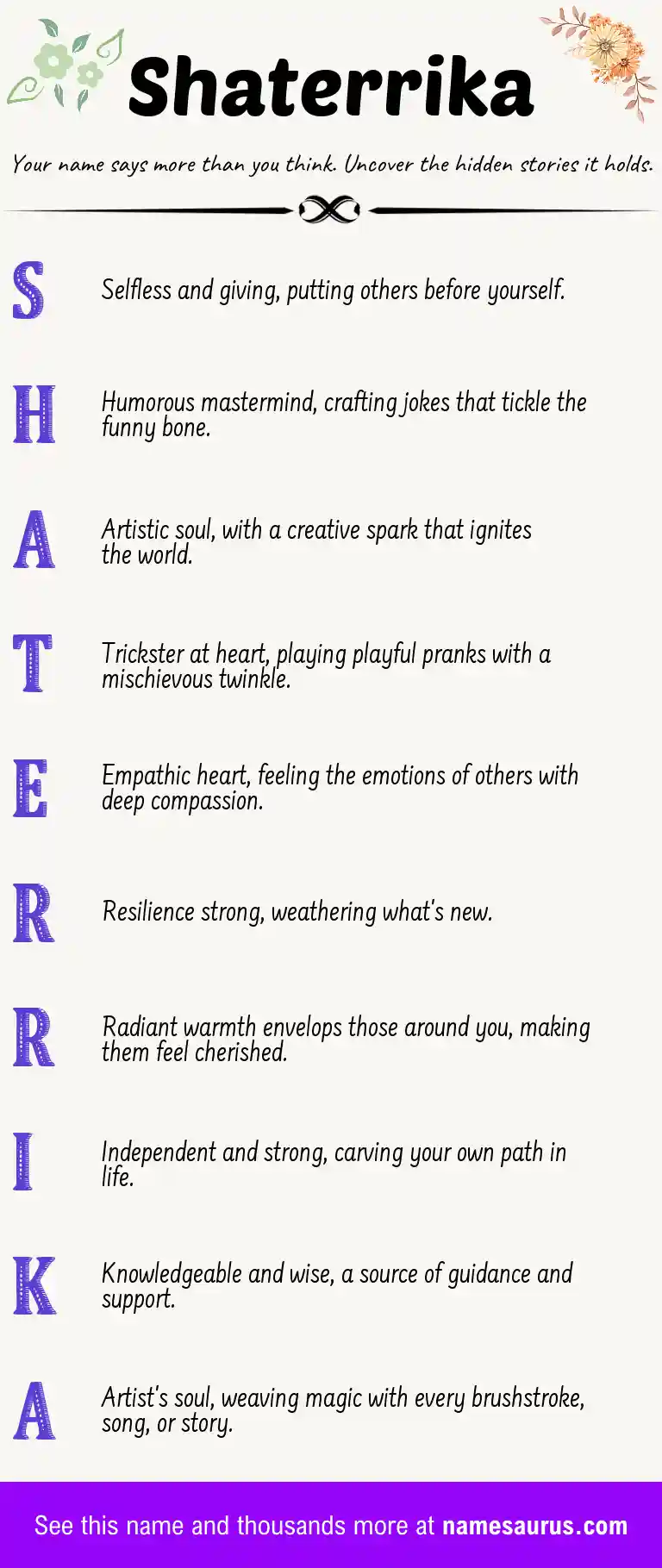 Acrostic poem about Shaterrika.