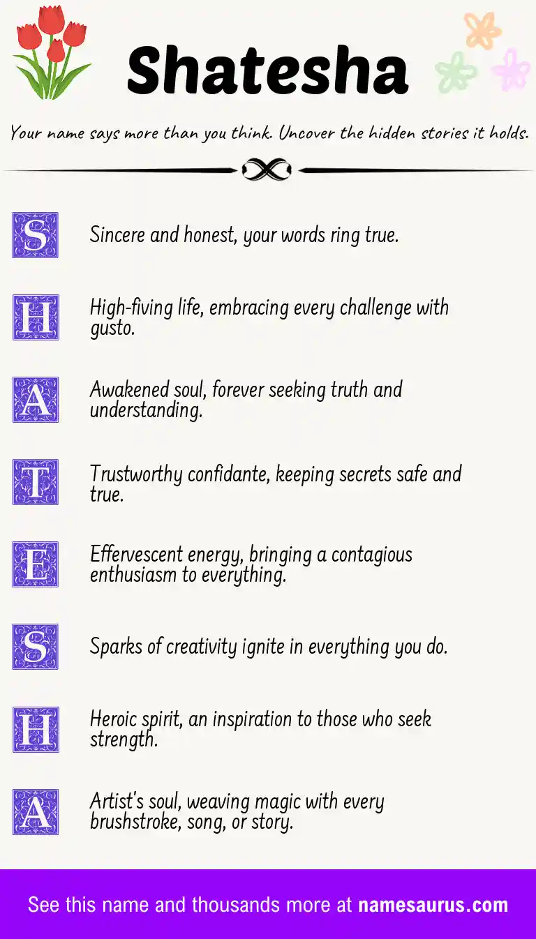 Acrostic poem about Shatesha.