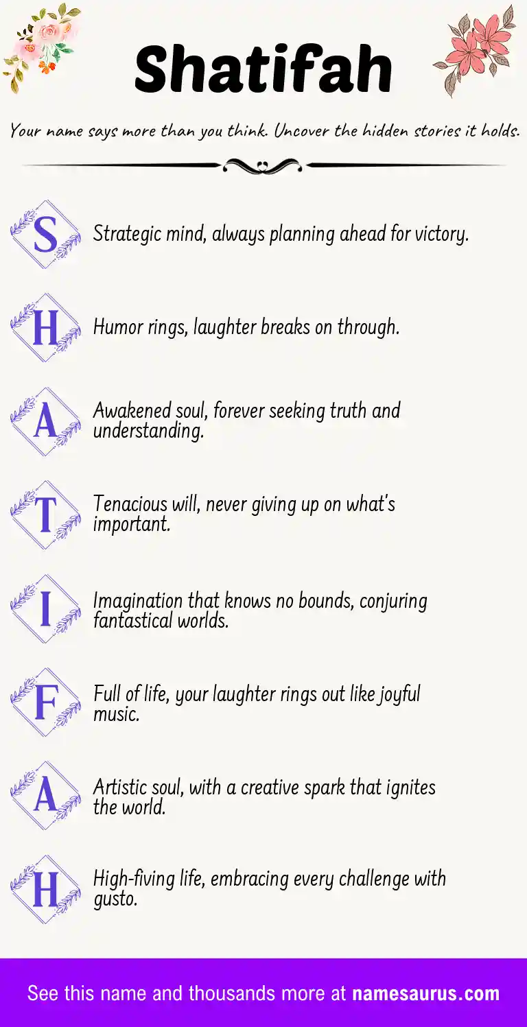 Acrostic poem about Shatifah.