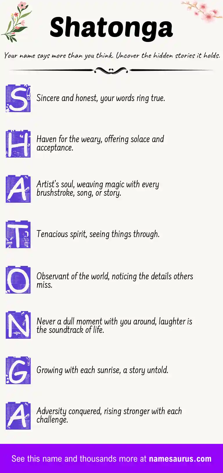 Acrostic poem about Shatonga.
