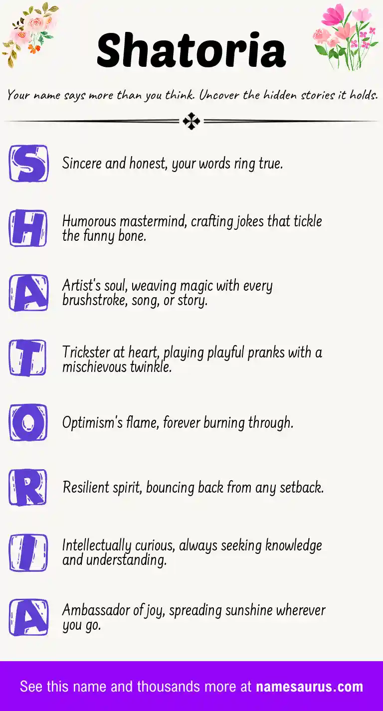 Acrostic poem about Shatoria.