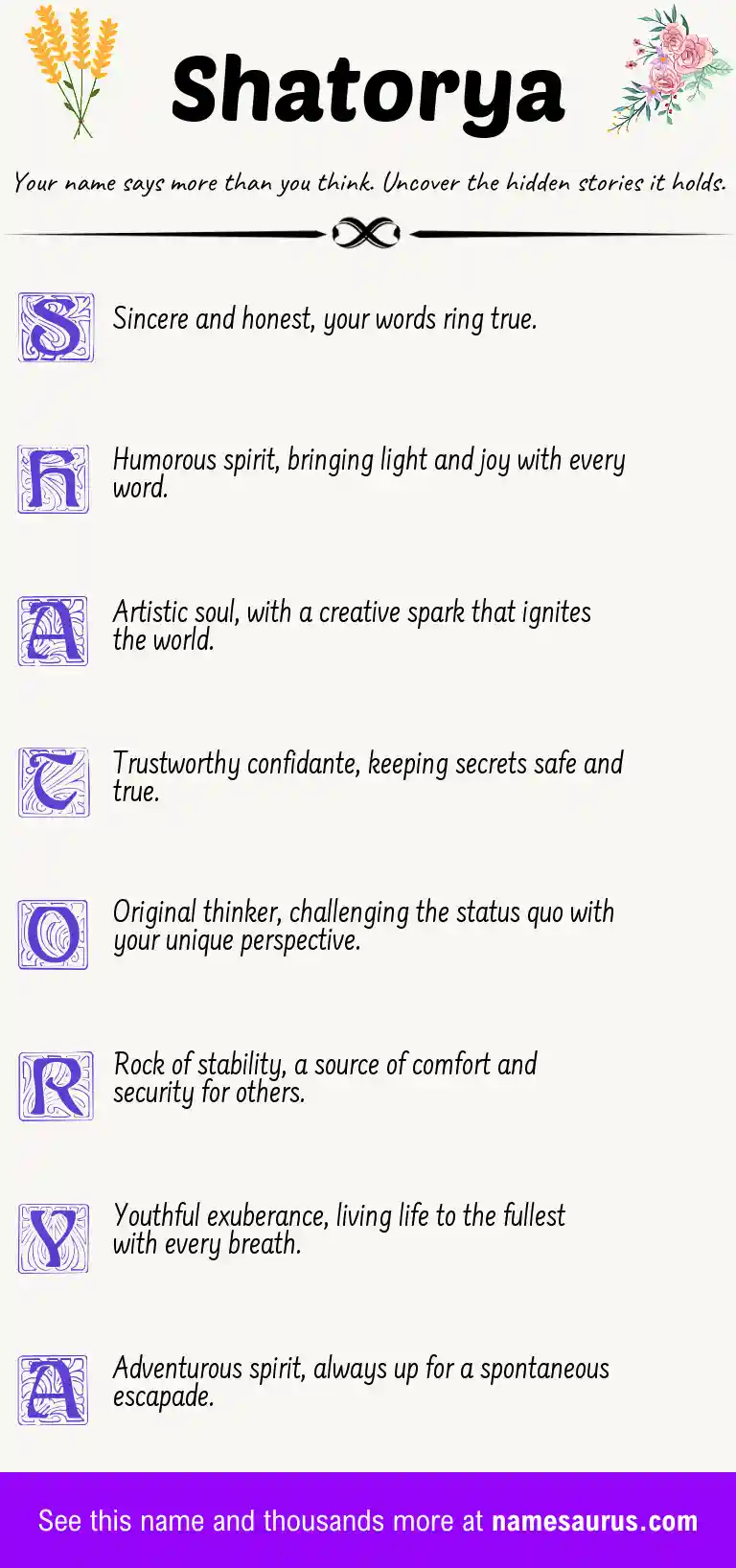 Acrostic poem about Shatorya.