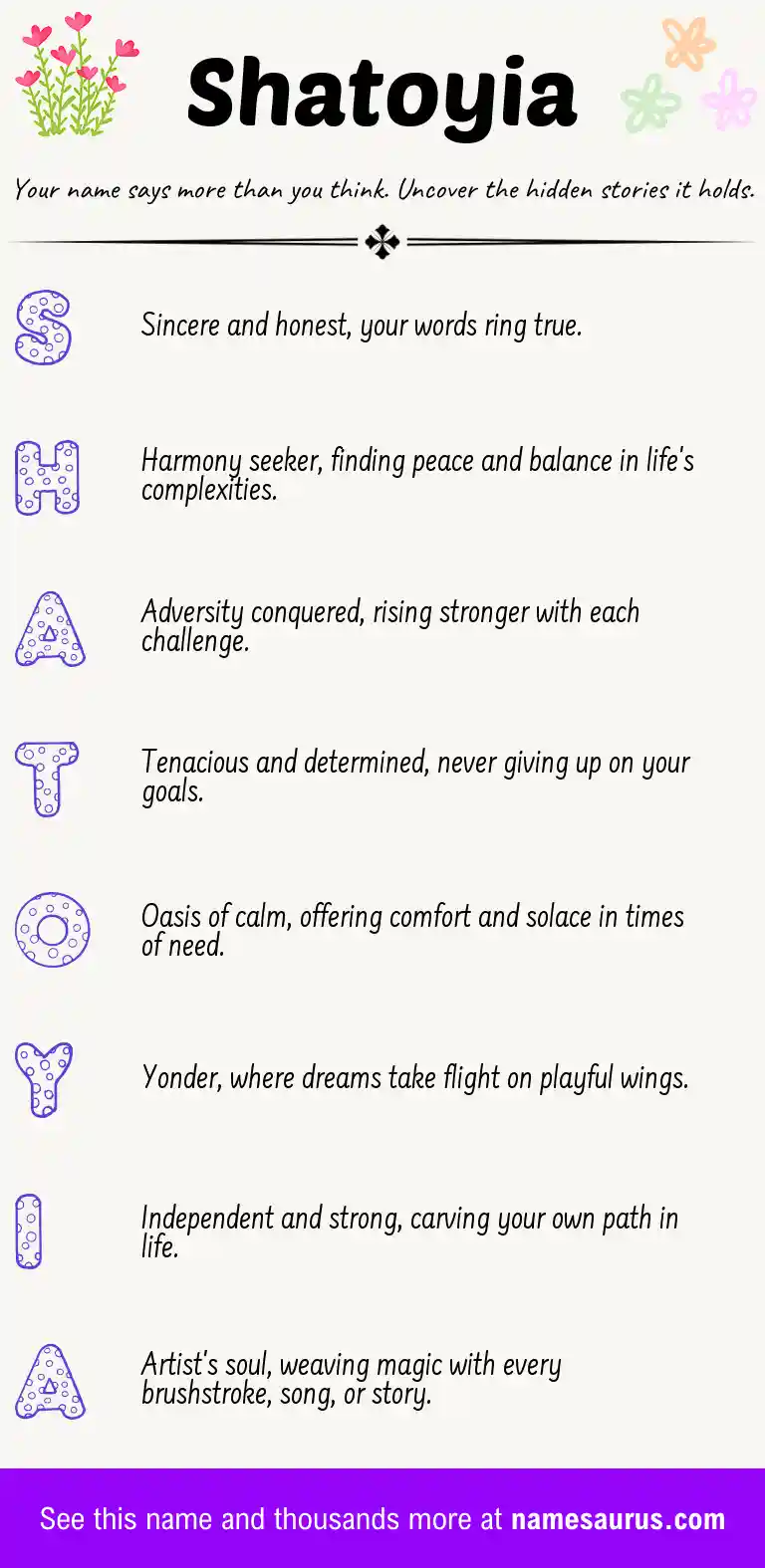 Acrostic poem about Shatoyia.
