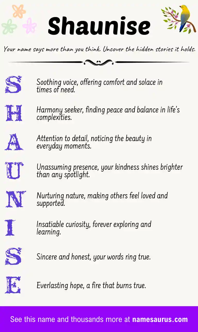 Acrostic poem about Shaunise.