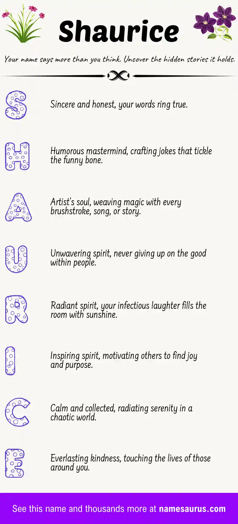 Acrostic poem about Shaurice.