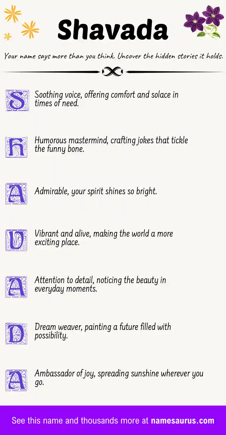 Acrostic poem about Shavada.