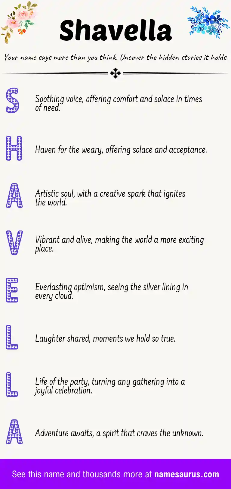 Acrostic poem about Shavella.