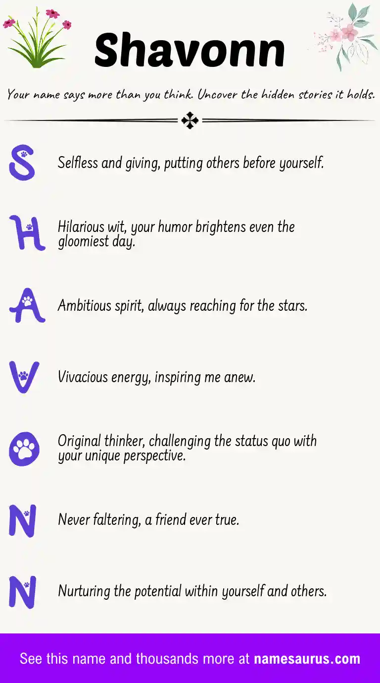 Acrostic poem about Shavonn.