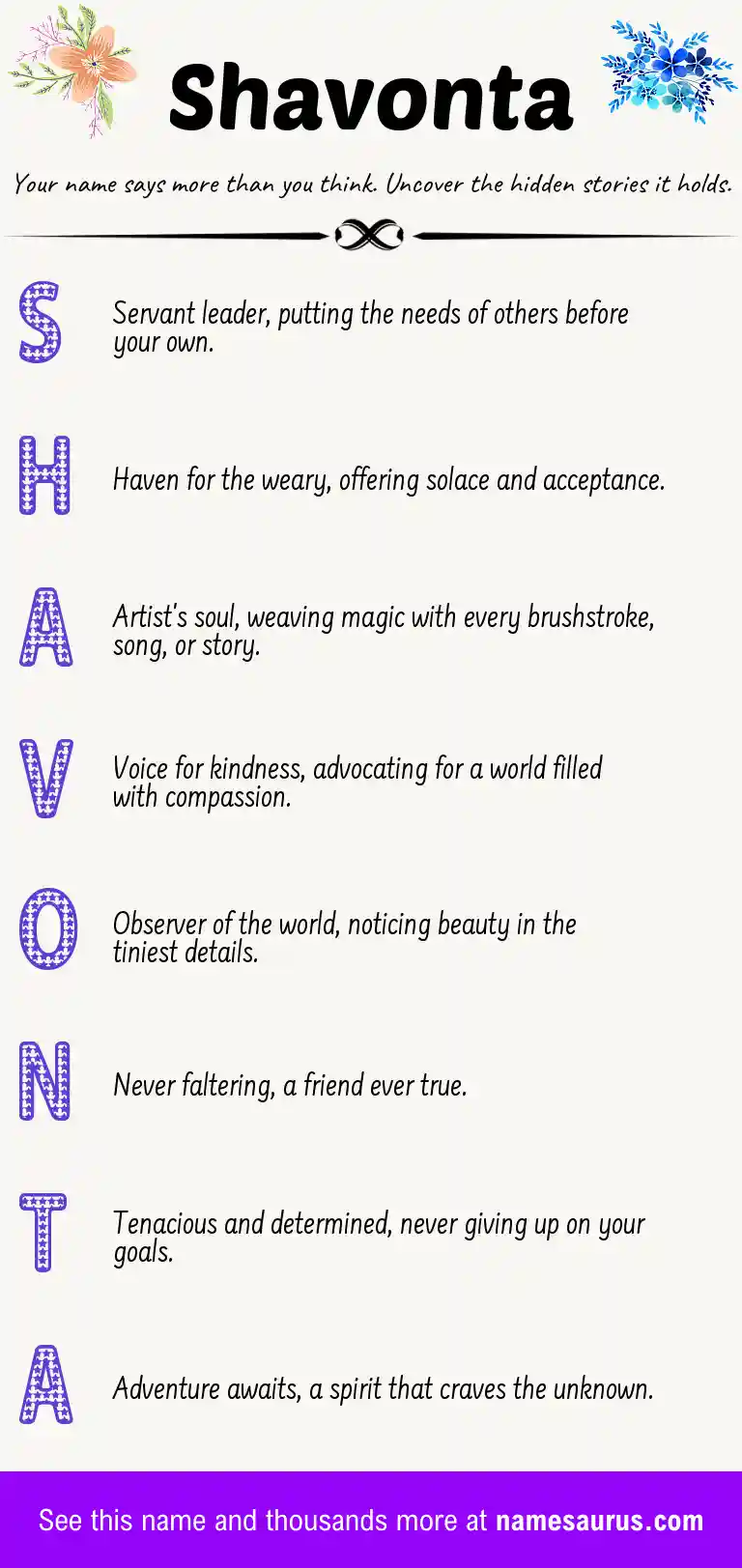 Acrostic poem about Shavonta.