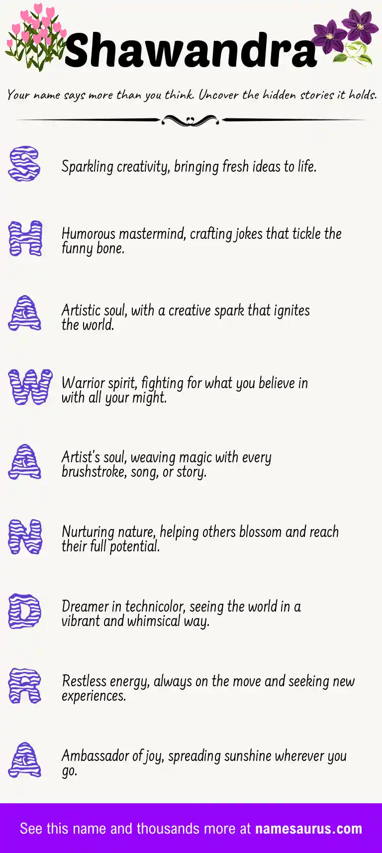 Acrostic poem about Shawandra.
