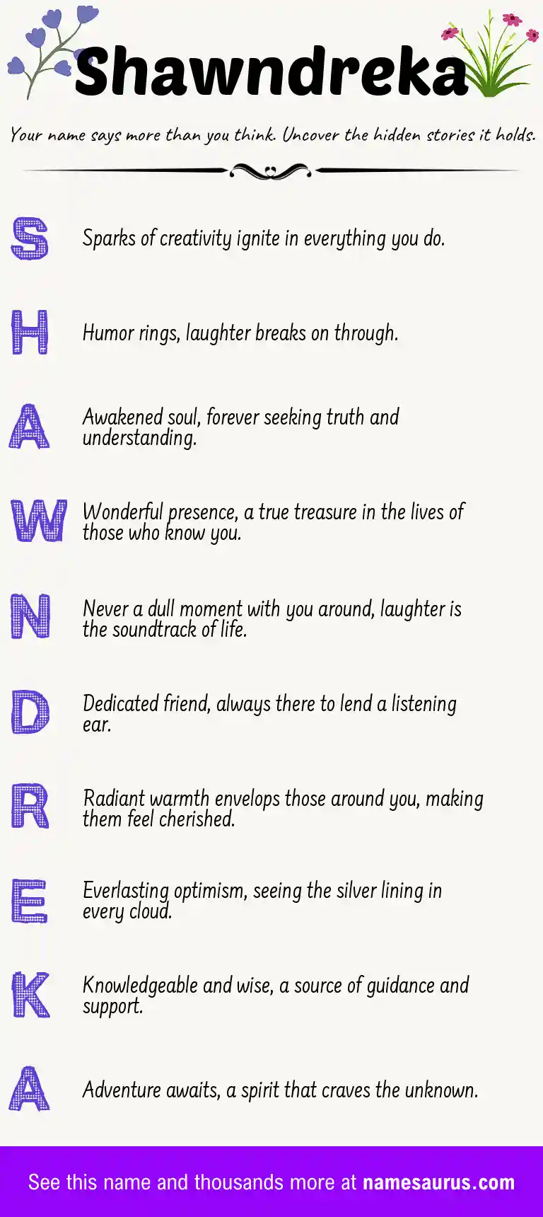 Acrostic poem about Shawndreka.