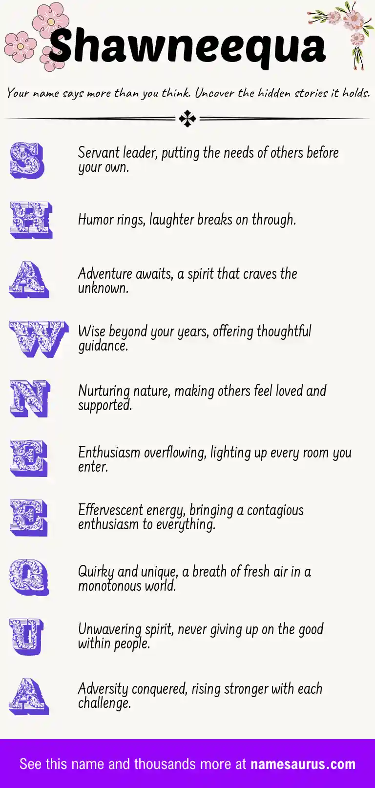 Acrostic poem about Shawneequa.