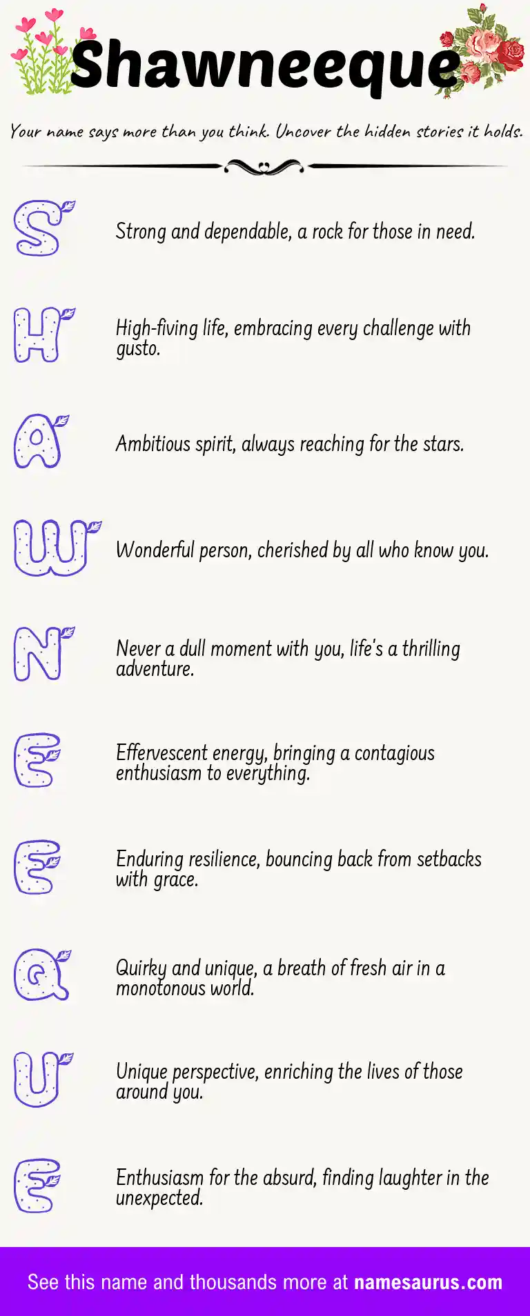 Acrostic poem about Shawneeque.