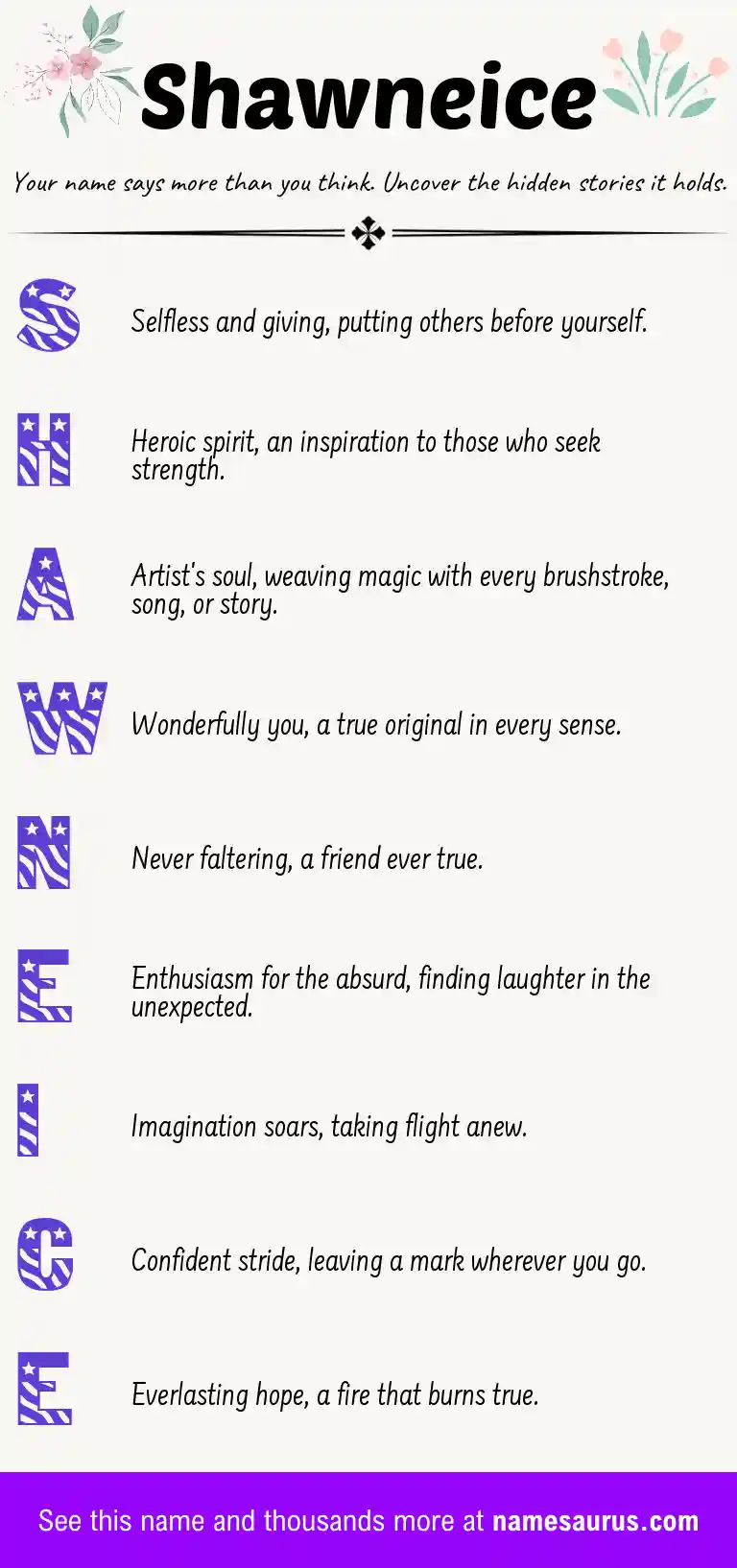 Acrostic poem about Shawneice.