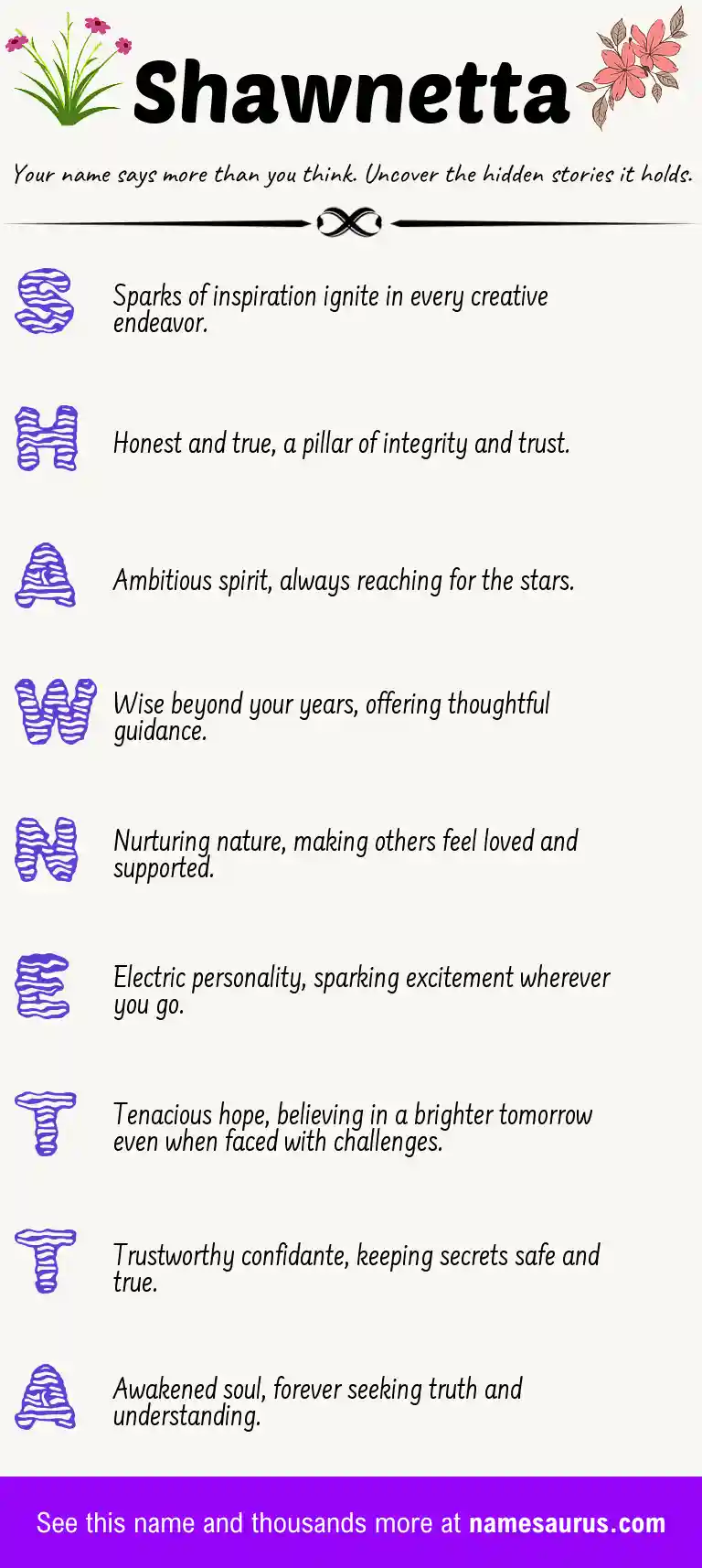 Acrostic poem about Shawnetta.