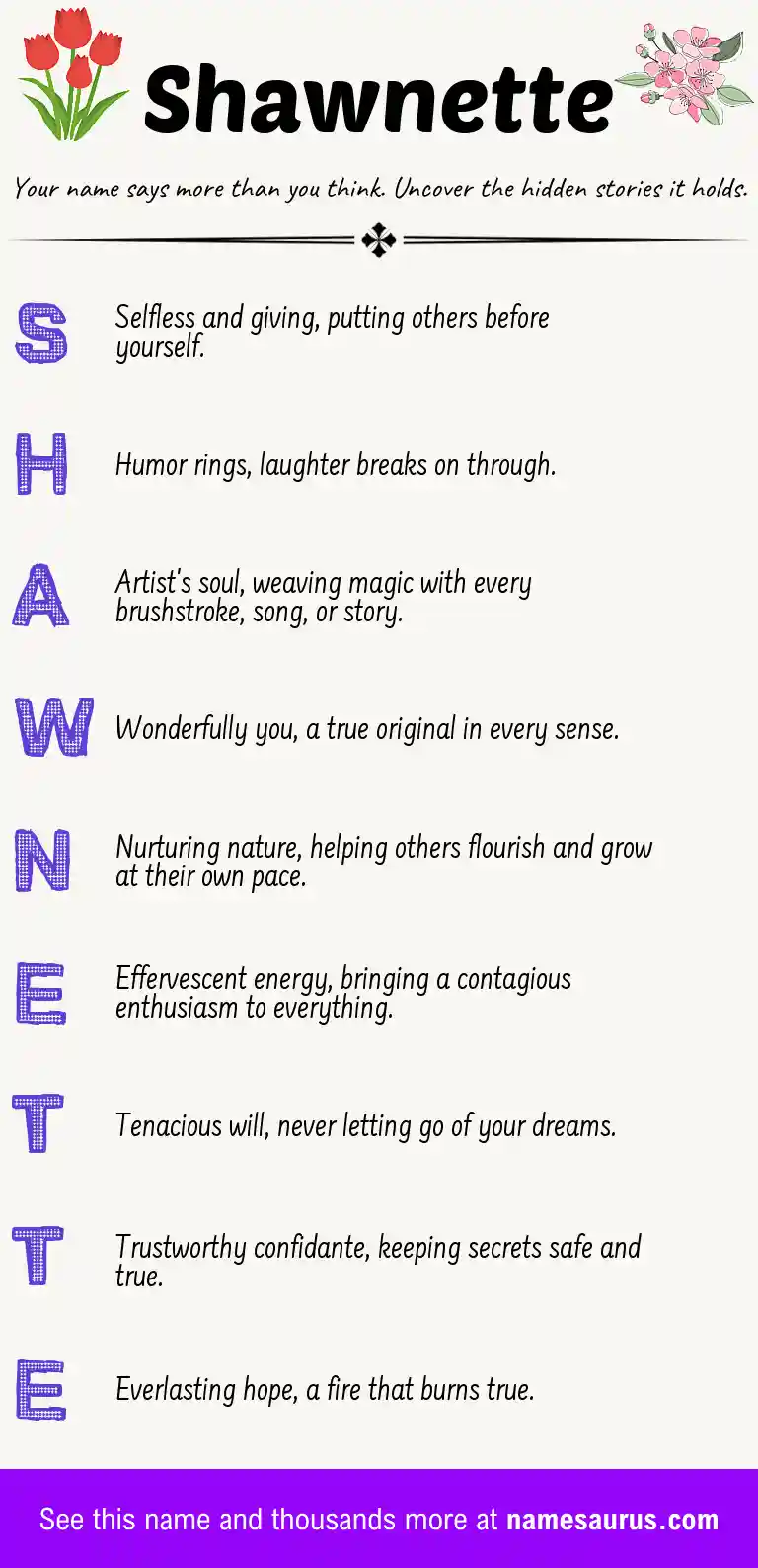 Acrostic poem about Shawnette.