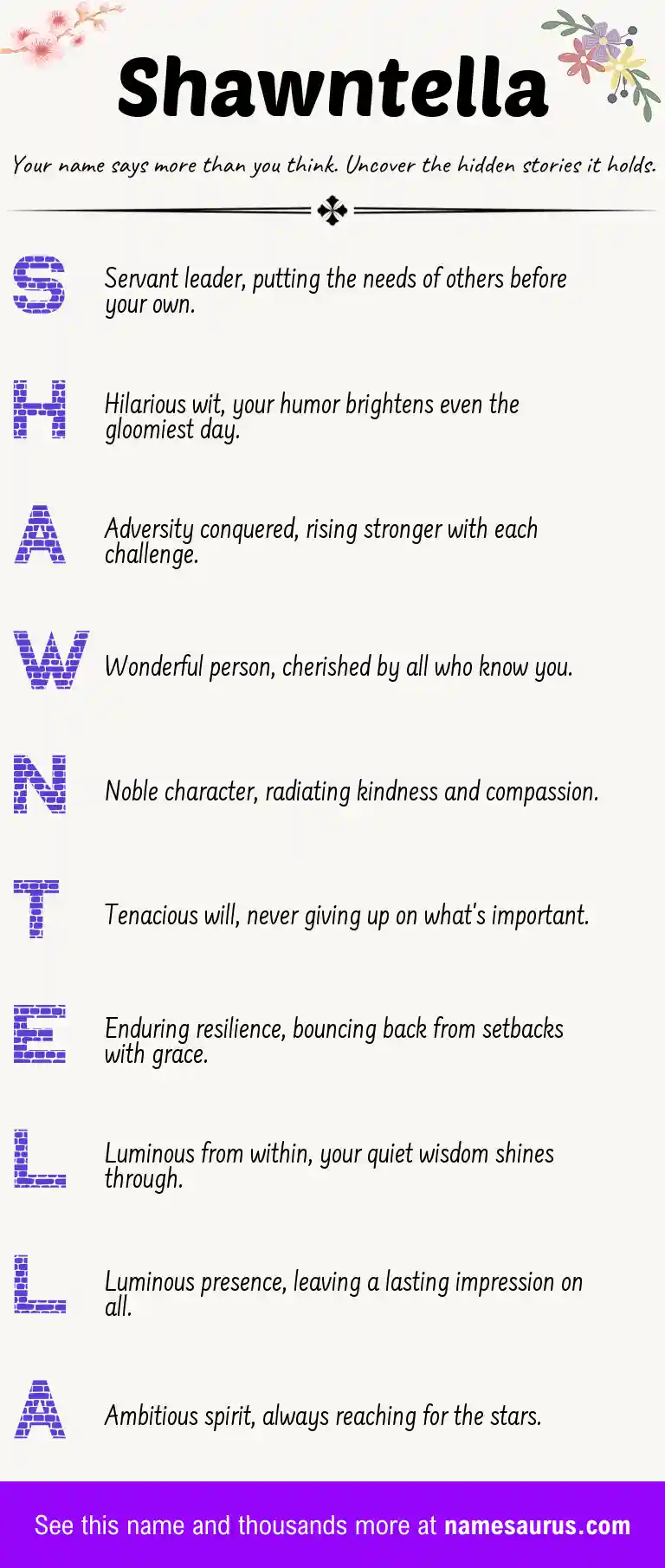 Acrostic poem about Shawntella.