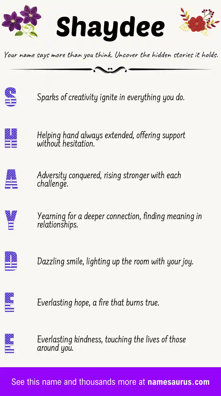 Acrostic poem about Shaydee.