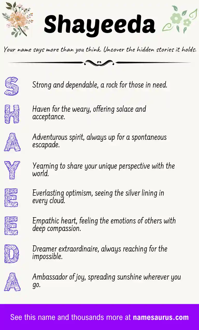 Acrostic poem about Shayeeda.