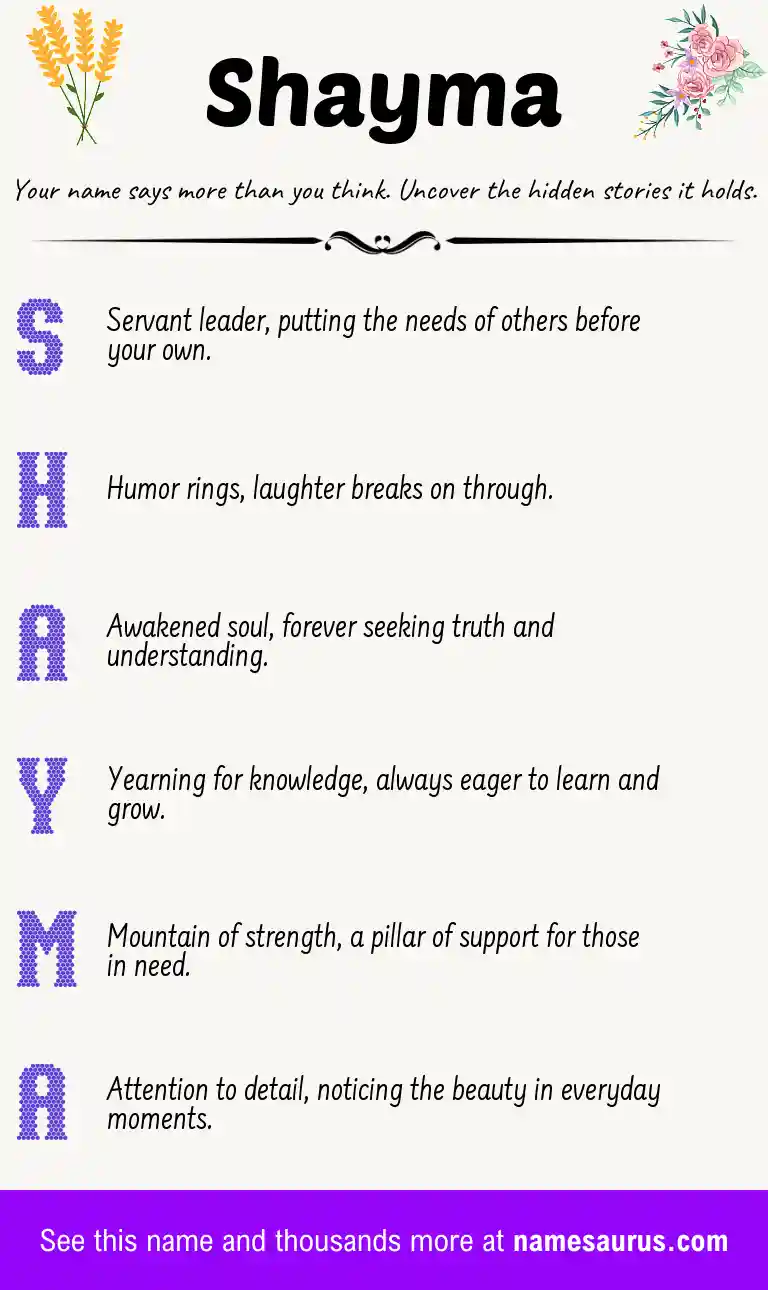 Acrostic poem about Shayma.