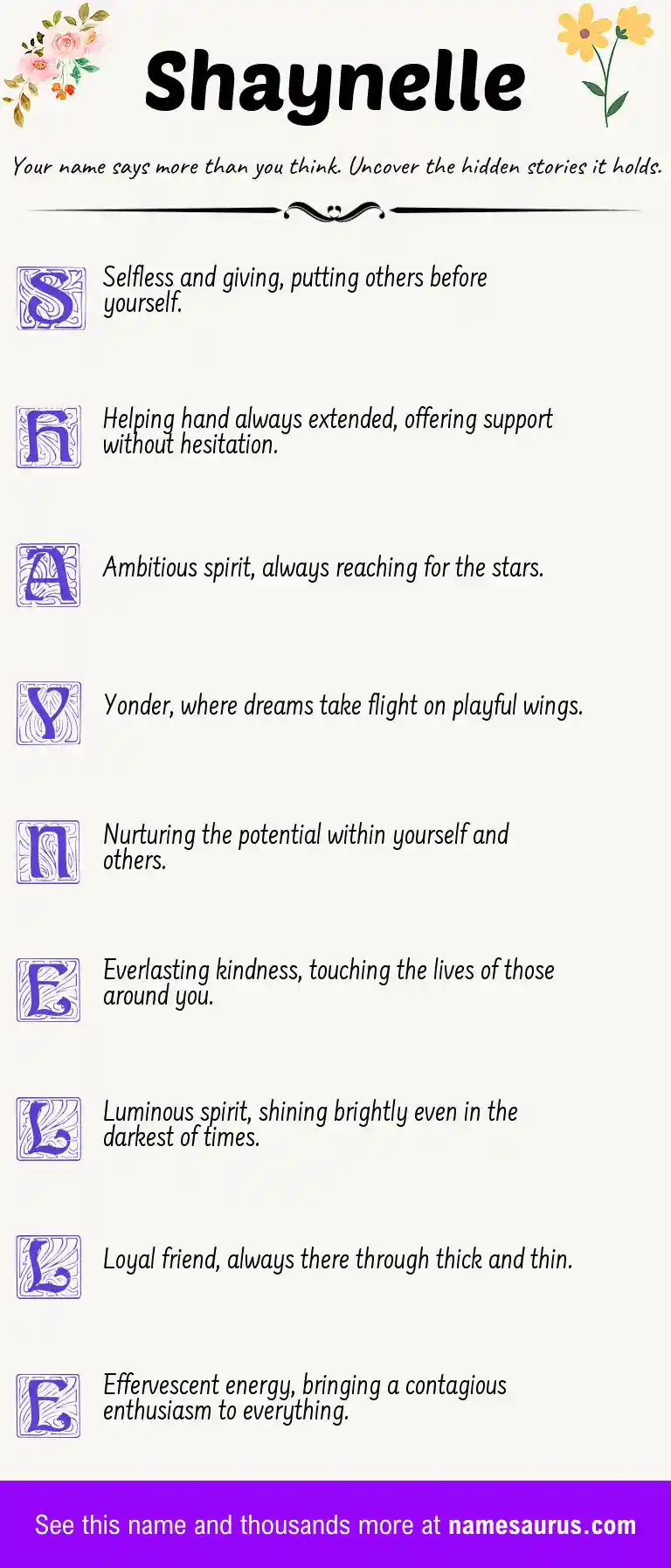 Acrostic poem about Shaynelle.