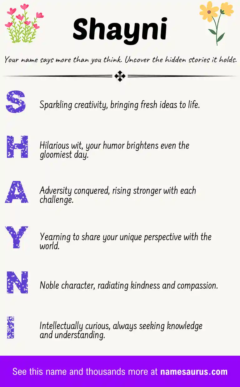 Acrostic poem about Shayni.