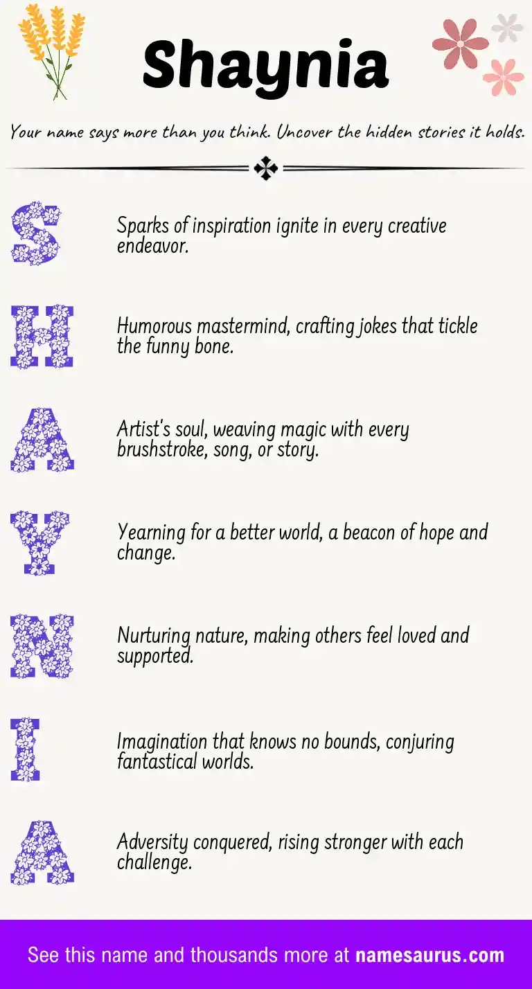 Acrostic poem about Shaynia.