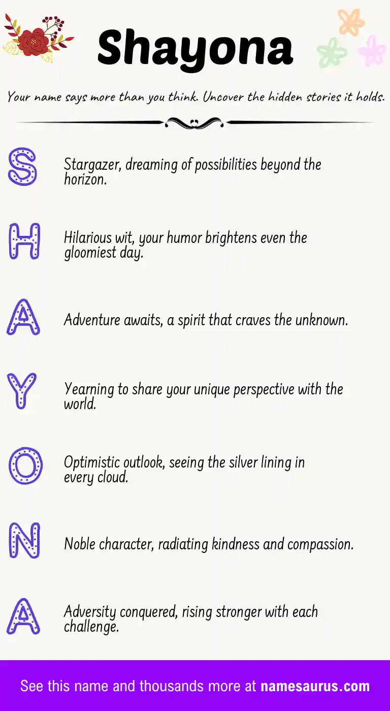Acrostic poem about Shayona.