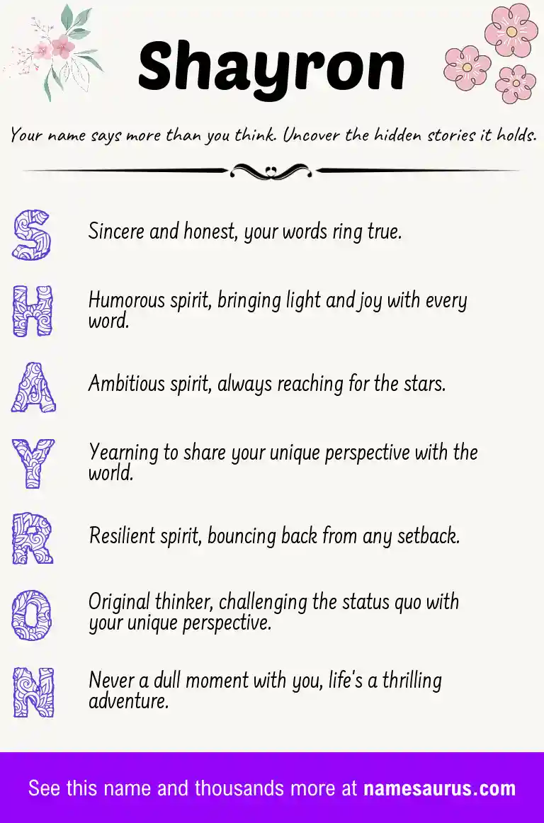 Acrostic poem about Shayron.