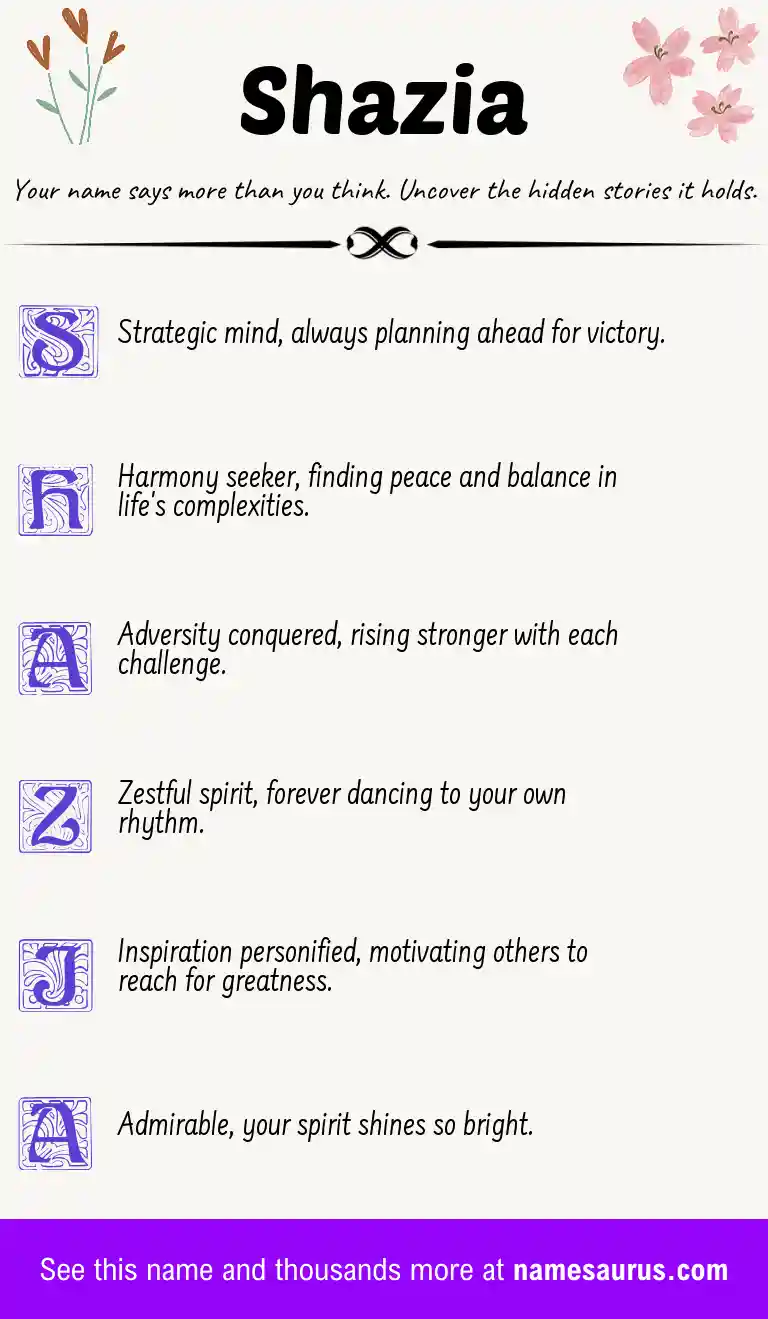 Acrostic poem about Shazia.