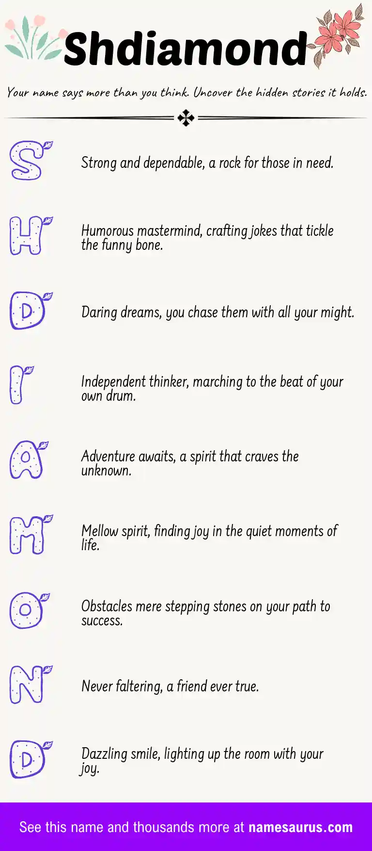 Acrostic poem about Shdiamond.