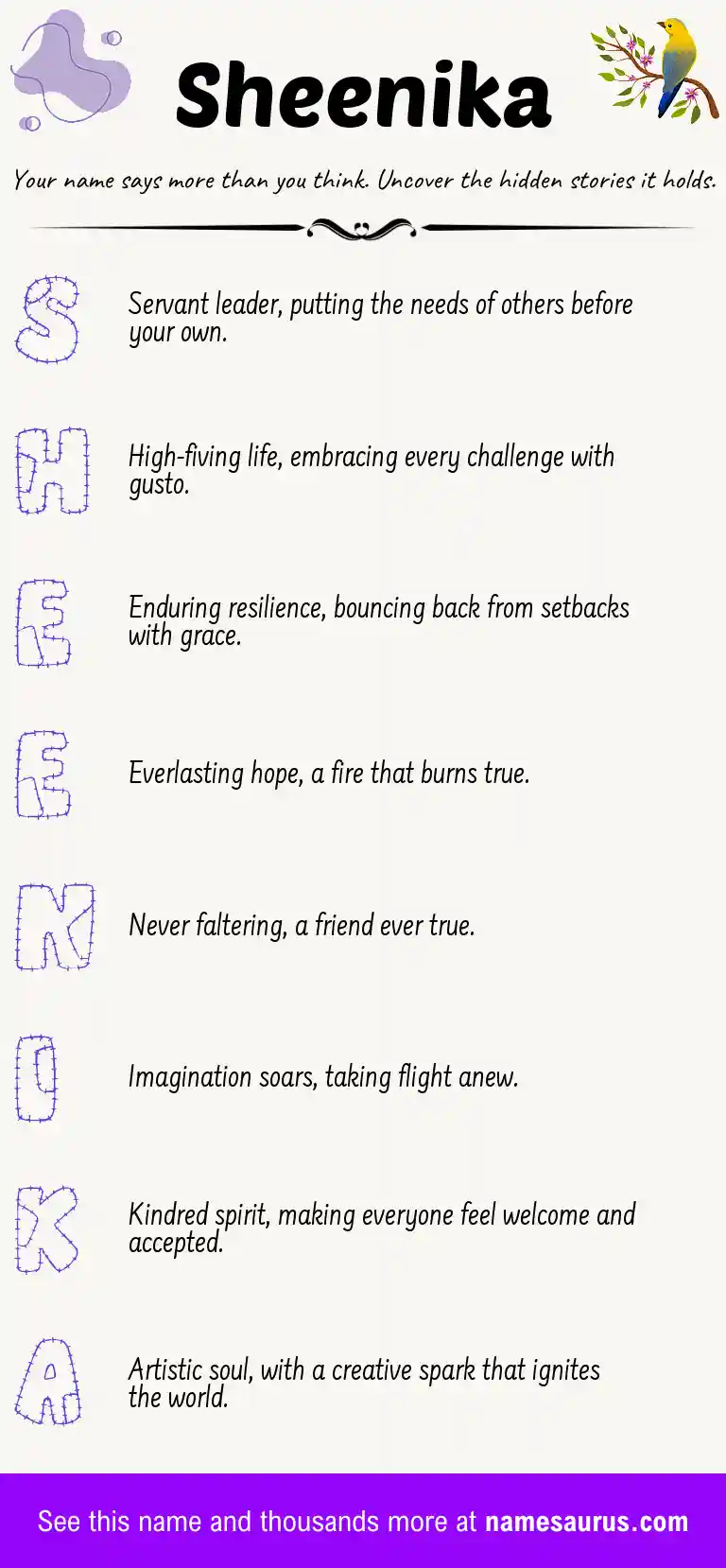 Acrostic poem about Sheenika.