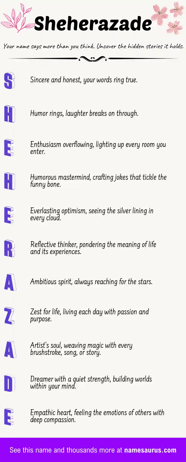 Acrostic poem about Sheherazade.
