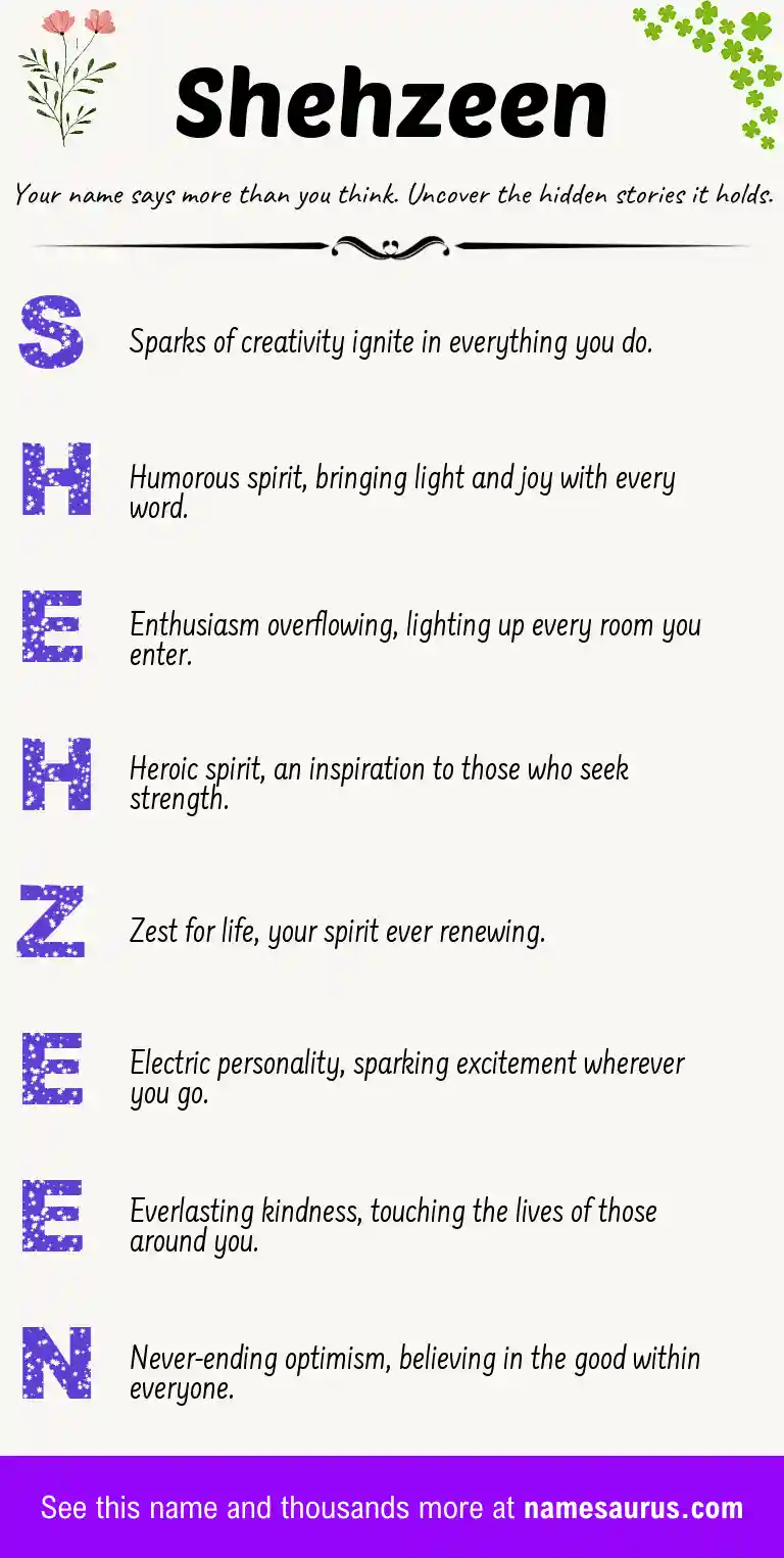 Acrostic poem about Shehzeen.