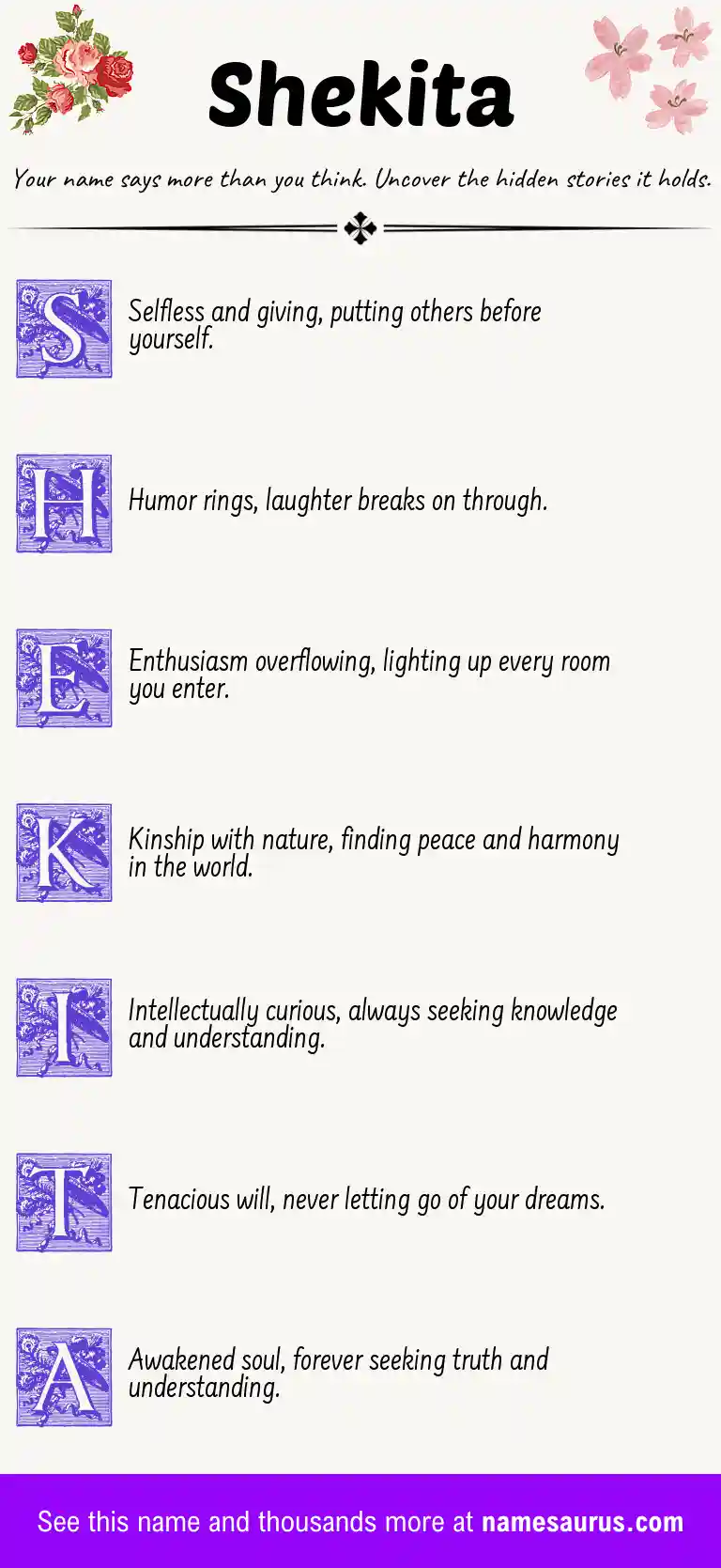 Acrostic poem about Shekita.