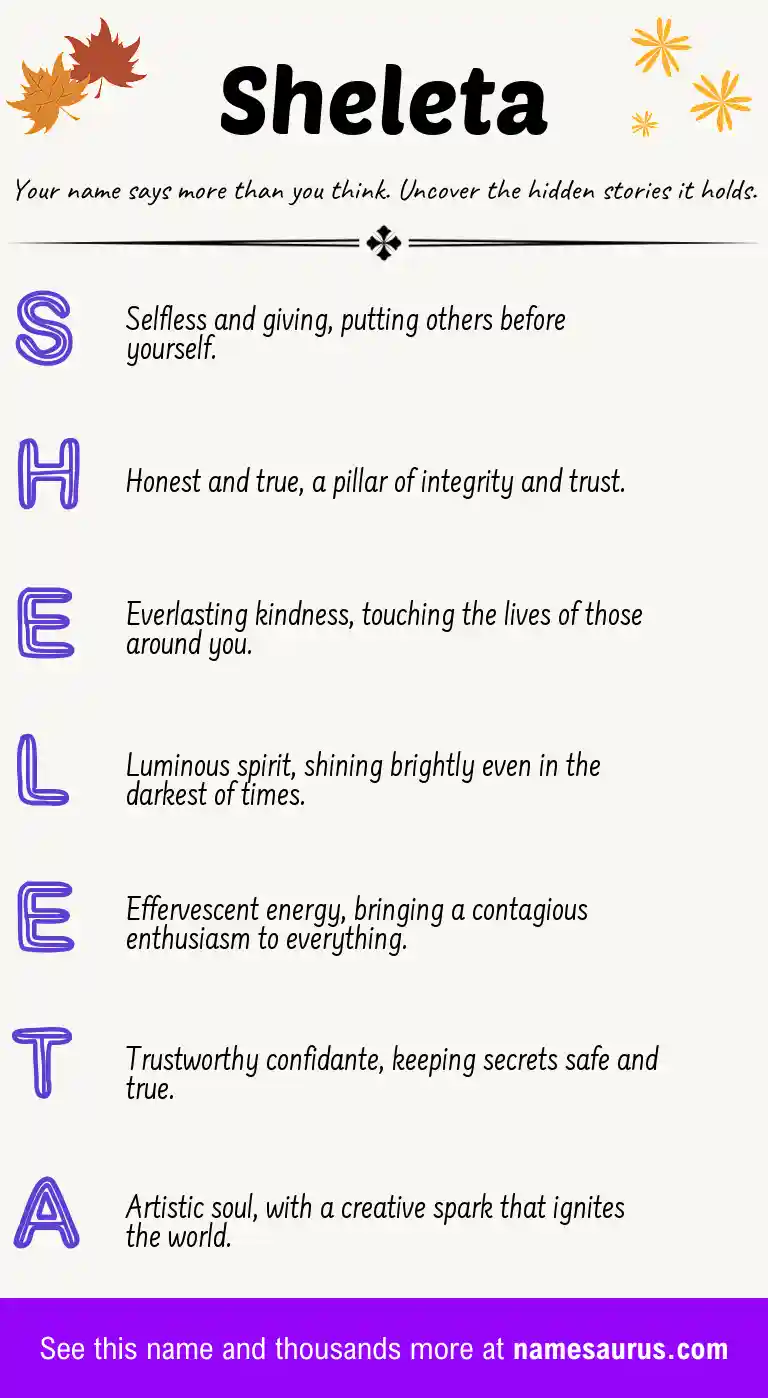 Acrostic poem about Sheleta.
