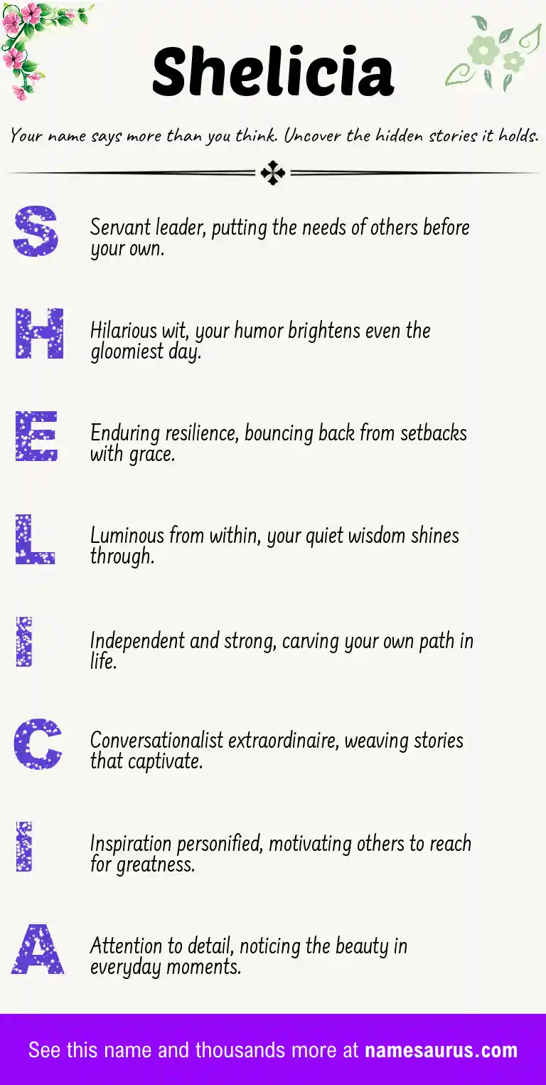 Acrostic poem about Shelicia.