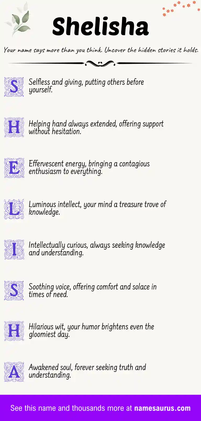 Acrostic poem about Shelisha.