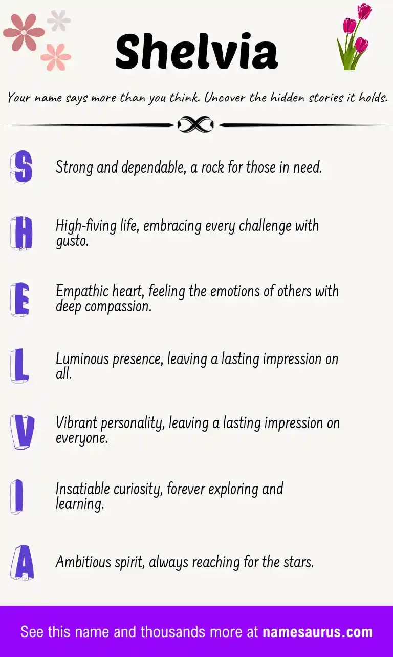 Acrostic poem about Shelvia.