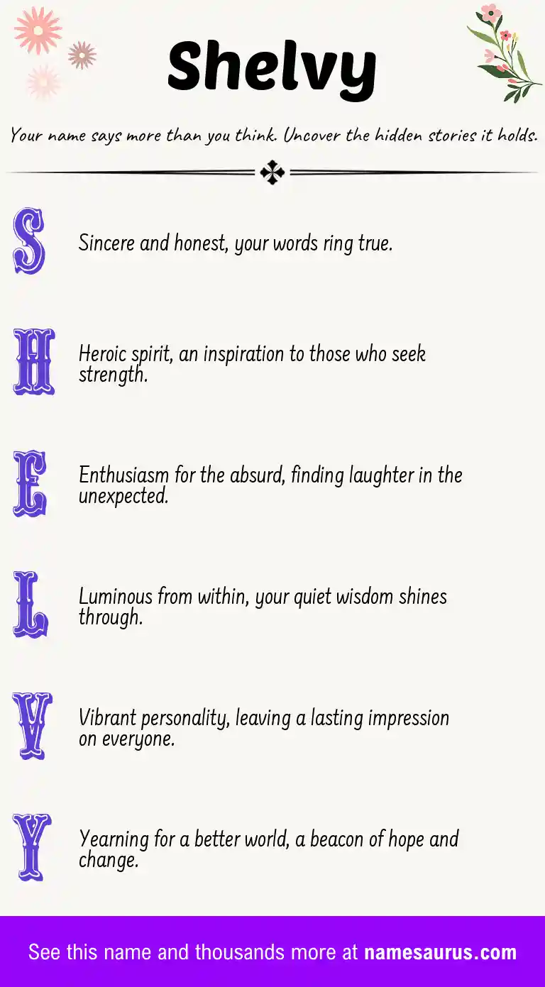 Acrostic poem about Shelvy.